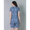Generic Women's Cotton Blended Printed Round Neck Half Sleeve Top - Shorts Set (White-Blue)