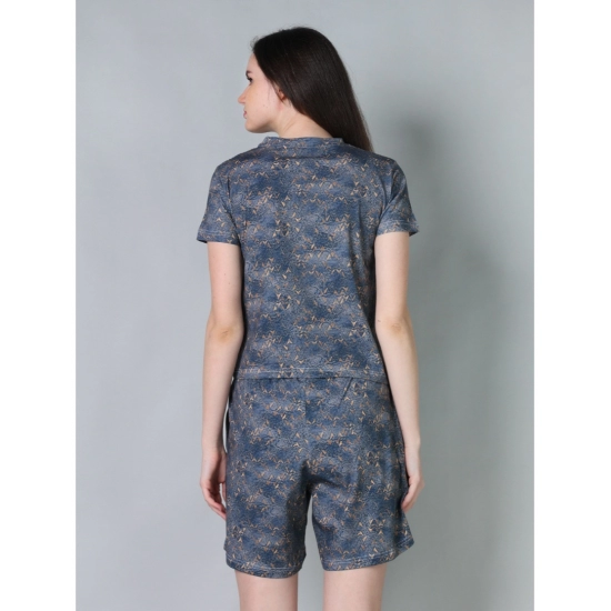 Generic Women's Cotton Blended Printed Round Neck Half Sleeve Top - Shorts Set (Blue)
