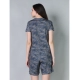 Generic Women's Cotton Blended Printed Round Neck Half Sleeve Top - Shorts Set (Blue)