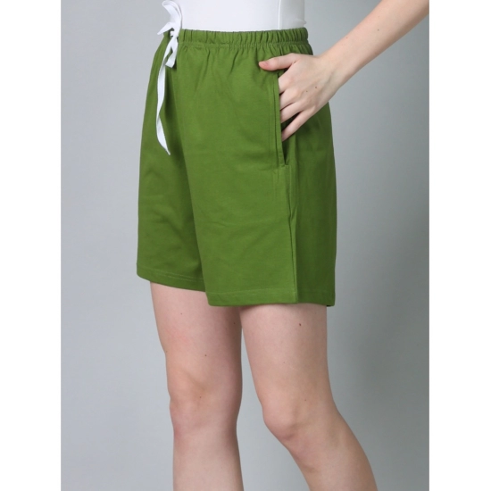 Generic Women's Cotton Solid Above Knee Shorts (Olive-Green) Generic Women's Cotton Solid Above Knee Shorts (Olive-Green)