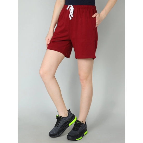 Generic Women's Cotton Solid Above Knee Shorts (Maroon)