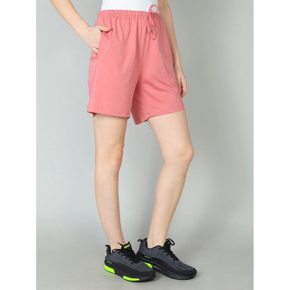 Women's Cotton Solid Above Knee Shorts (Pink)