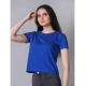 Generic Women's Cotton Solid Closure Neck Half Sleeve T-Shirt (Blue)