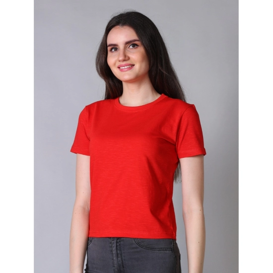 Generic Women's Cotton Solid Closure Neck Half Sleeve T-Shirt (Red)