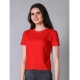 Generic Women's Cotton Solid Closure Neck Half Sleeve T-Shirt (Red)