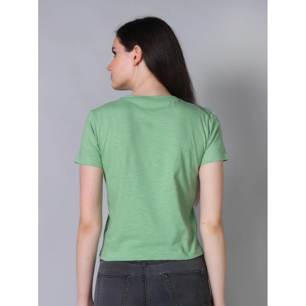 Generic Women's Cotton Solid Closure Neck Half Sleeve T-Shirt (Mint-Green)