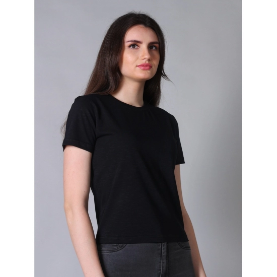 Generic Women's Cotton Solid Closure Neck Half Sleeve T-Shirt (Black) Generic Women's Cotton Solid Closure Neck Half Sleeve T-Shirt (Black)