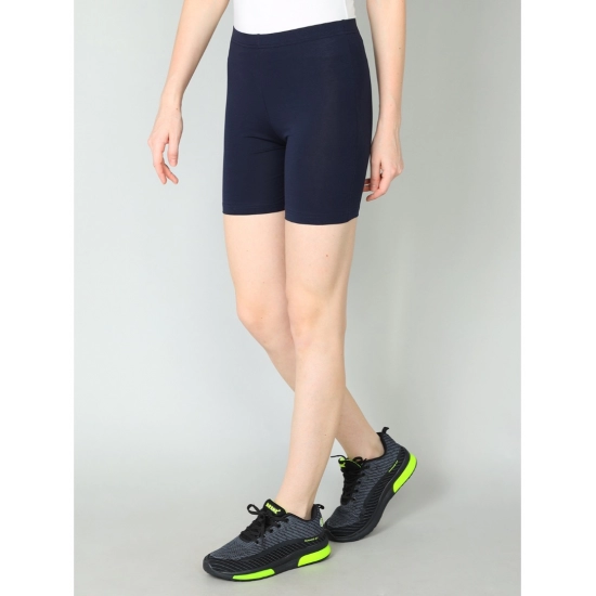 Generic Women's Cotton Blended Solid Above Knee Sports Shorts (Navy) Generic Women's Cotton Blended Solid Above Knee Sports Shorts (Navy)