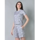 Generic Women's Cotton Blended Printed Round Neck Half Sleeve Top - Shorts Set (Grey)