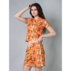 Generic Women's Cotton Blended Printed Round Neck Half Sleeve Top - Shorts Set (Yellow)