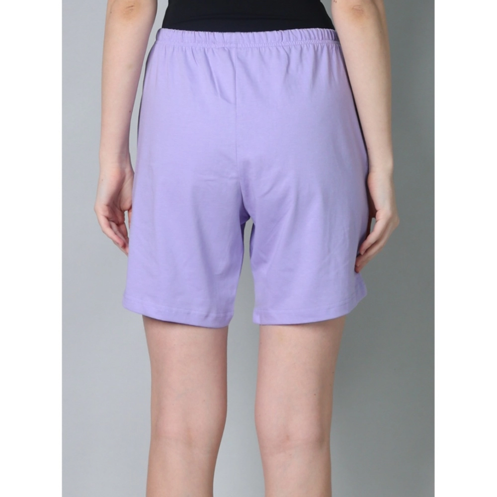 Women's Cotton Solid Above Knee Shorts (Lavender)