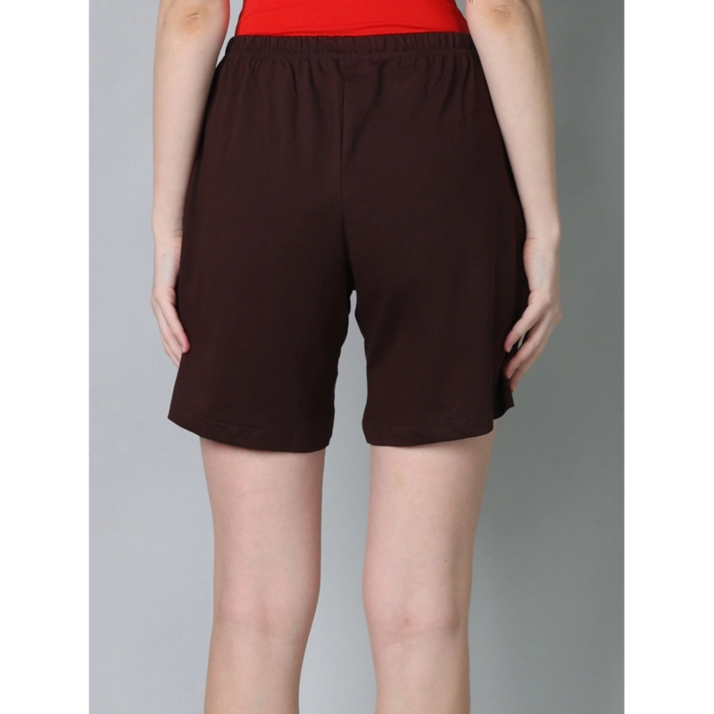 Women's Cotton Solid Above Knee Shorts (Brown)