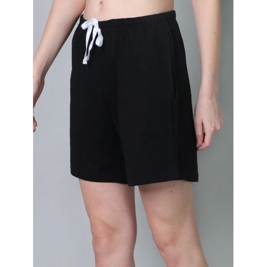 Generic Women's Cotton Solid Above Knee Shorts (Black)