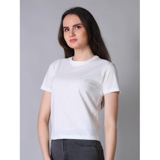 Generic Women's Cotton Solid Closure Neck Half Sleeve T-Shirt (Off_White)