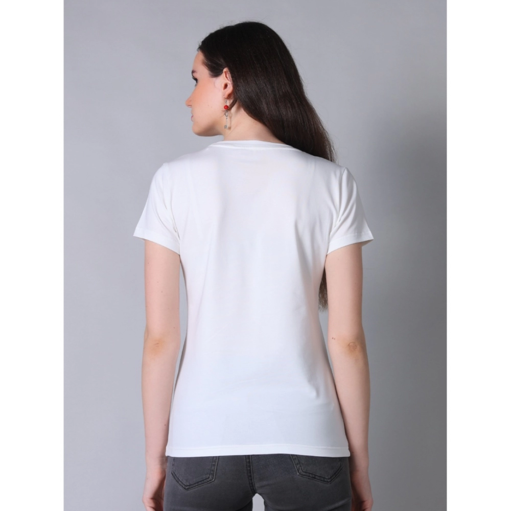 Generic Women's Cotton Blended Solid U-Neck Half Sleeve T-Shirt (White)