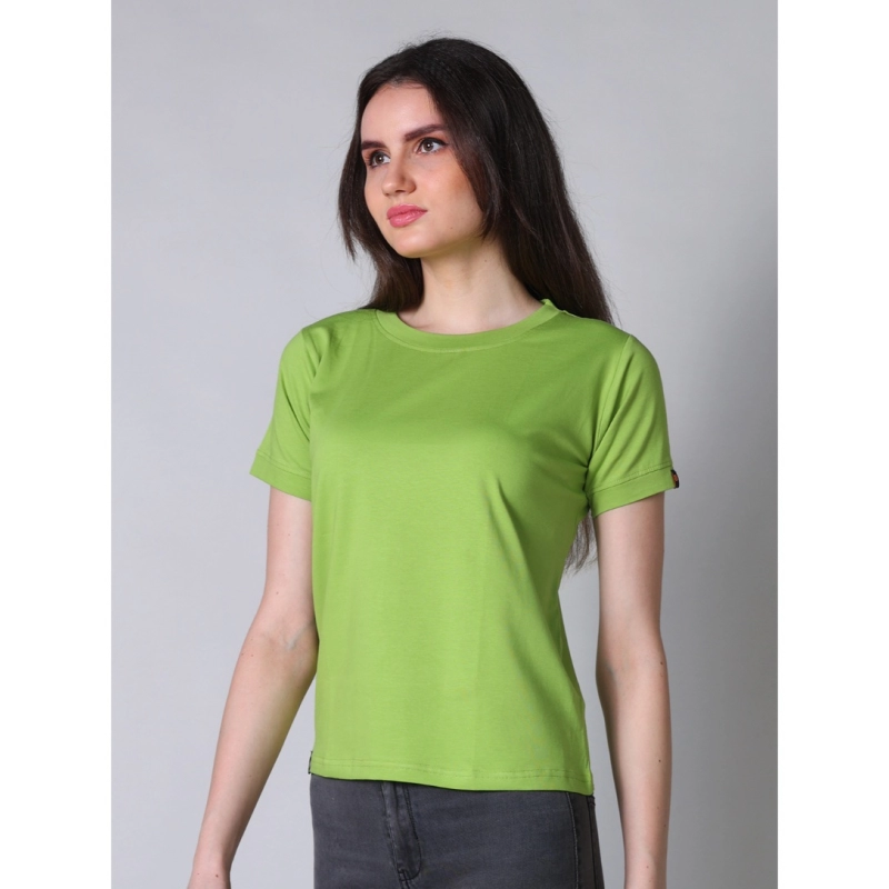 Women's Cotton Blended Solid Round Neck Half Sleeve T-Shirt (Green)