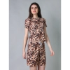 Generic Women's Cotton Blended Printed Round Neck Half Sleeve Top - Shorts Set (Peach)