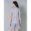 Generic Women's Cotton Blended Printed Round Neck Half Sleeve Top - Shorts Set (Grey)