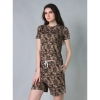 Generic Women's Cotton Blended Printed Round Neck Half Sleeve Top - Shorts Set (Brown)