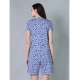 Generic Women's Cotton Blended Printed Round Neck Half Sleeve Top - Shorts Set (Blue)
