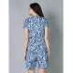 Generic Women's Cotton Blended Printed Round Neck Half Sleeve Top - Shorts Set (Blue)