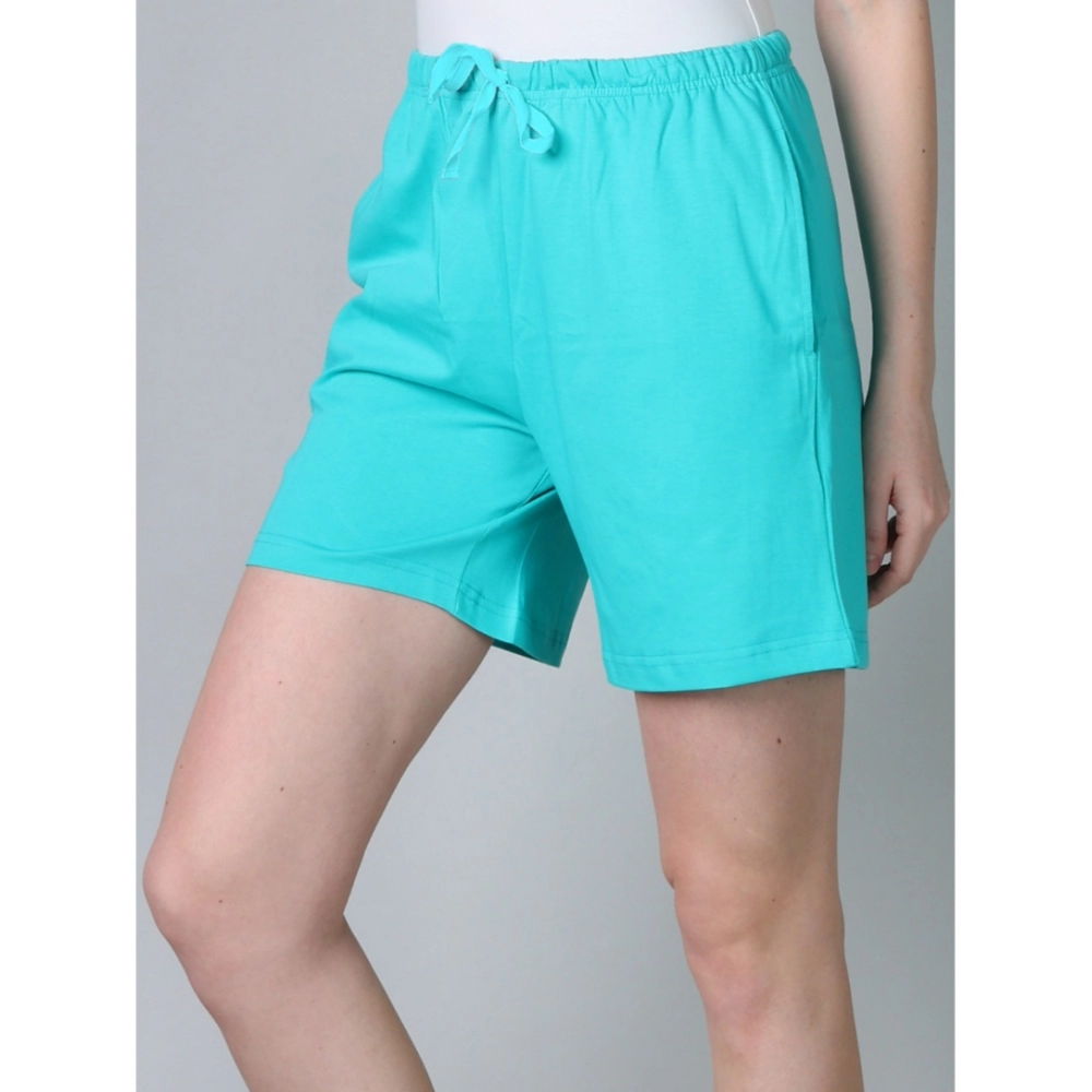 Women's Cotton Solid Above Knee Shorts (SeaGreen)