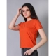 Generic Women's Cotton Solid Closure Neck Half Sleeve T-Shirt (Rust)