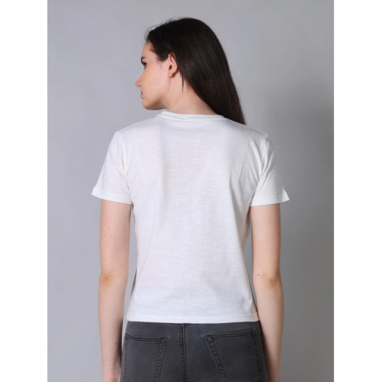Generic Women's Cotton Solid Closure Neck Half Sleeve T-Shirt (Off_White)