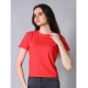 Generic Women's Cotton Solid Closure Neck Half Sleeve T-Shirt (Dark-Red) Generic Women's Cotton Solid Closure Neck Half Sleeve T-Shirt (Dark-Red)