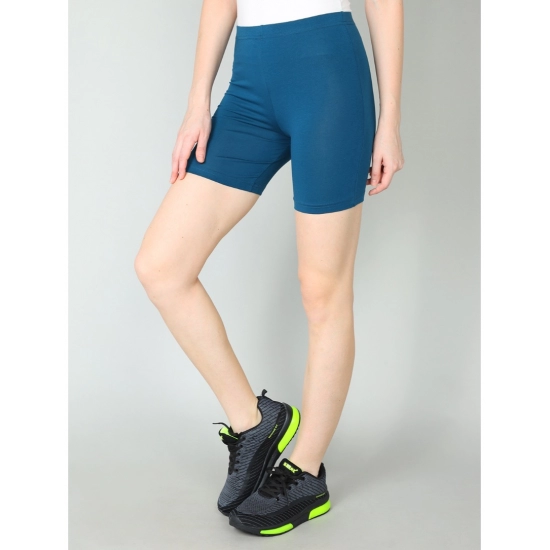 Generic Women's Cotton Blended Solid Above Knee Sports Shorts (Blue) Generic Women's Cotton Blended Solid Above Knee Sports Shorts (Blue)