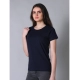 Generic Women's Cotton Blended Solid U-Neck Half Sleeve T-Shirt (Navy) Generic Women's Cotton Blended Solid U-Neck Half Sleeve T-Shirt (Navy)