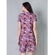 Generic Women's Cotton Blended Printed Round Neck Half Sleeve Top - Shorts Set (Purple)