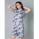 Generic Women's Cotton Blended Printed Round Neck Half Sleeve Top - Shorts Set (Blue-Peach)