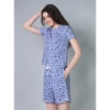 Generic Women's Cotton Blended Printed Round Neck Half Sleeve Top - Shorts Set (Blue)