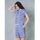 Generic Women's Cotton Blended Printed Round Neck Half Sleeve Top - Shorts Set (Blue)
