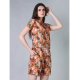 Generic Women's Cotton Blended Printed Round Neck Half Sleeve Top - Shorts Set (Orange)