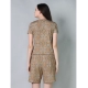 Generic Women's Cotton Blended Printed Round Neck Half Sleeve Top - Shorts Set (Beige)
