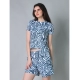 Generic Women's Cotton Blended Printed Round Neck Half Sleeve Top - Shorts Set (Blue)