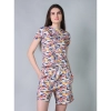 Generic Women's Cotton Blended Printed Round Neck Half Sleeve Top - Shorts Set (Multicolor)