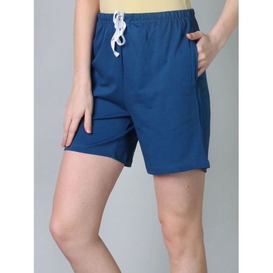 Generic Women's Cotton Solid Above Knee Shorts (Blue) Generic Women's Cotton Solid Above Knee Shorts (Blue)