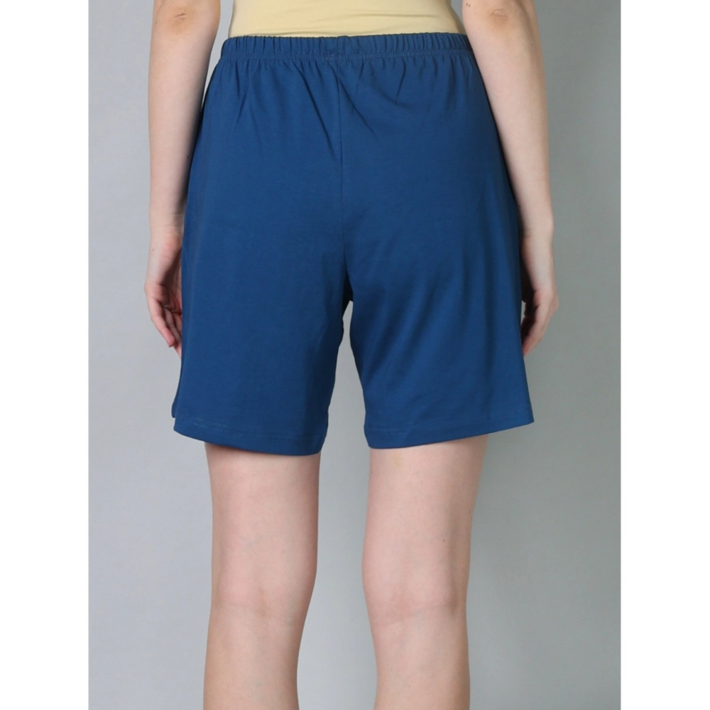 Women's Cotton Solid Above Knee Shorts (Blue)