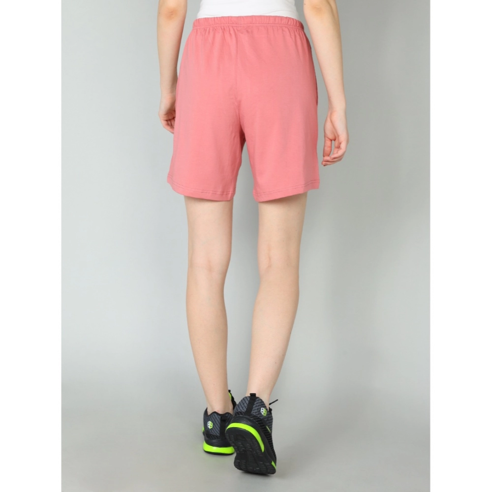 Women's Cotton Solid Above Knee Shorts (Pink)