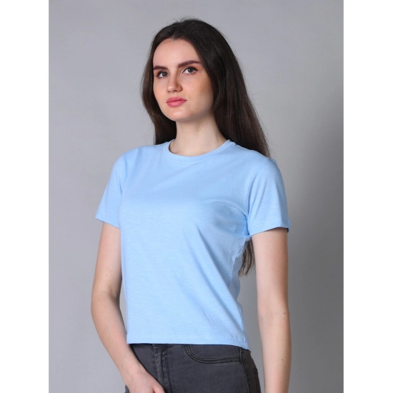 Generic Women's Cotton Solid Closure Neck Half Sleeve T-Shirt (SkyBlue)
