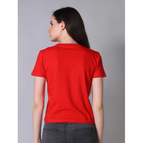 Generic Women's Cotton Solid Closure Neck Half Sleeve T-Shirt (Red)