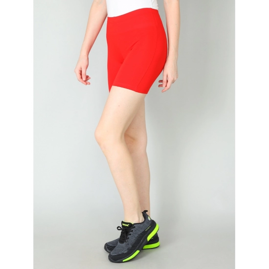 Generic Women's Cotton Blended Solid Above Knee Sports Shorts (Red) Generic Women's Cotton Blended Solid Above Knee Sports Shorts (Red)