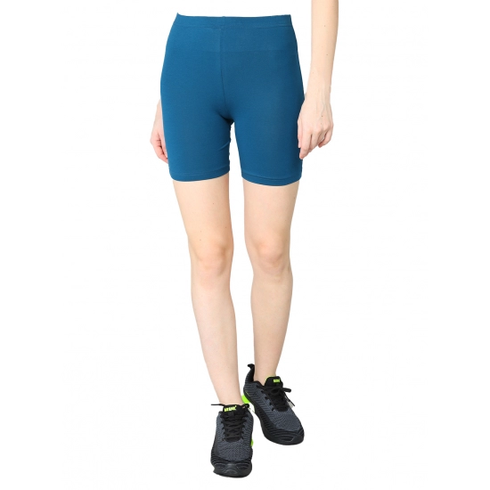 Generic Women's Cotton Blended Solid Above Knee Sports Shorts (Blue) Generic Women's Cotton Blended Solid Above Knee Sports Shorts (Blue)