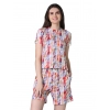 Generic Women's Cotton Blended Printed Round Neck Half Sleeve Top - Shorts Set (Red)