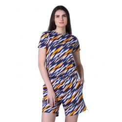 Generic Women's Cotton Blended Printed Round Neck Half Sleeve Top - Shorts Set (Yellow)