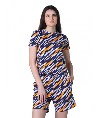 Generic Women's Cotton Blended Printed Round Neck Half Sleeve Top - Shorts Set (Yellow)