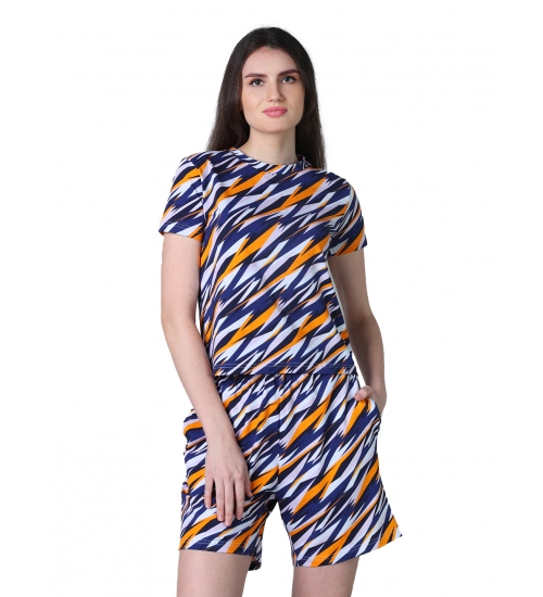Generic Women's Cotton Blended Printed Round Neck Half Sleeve Top - Shorts Set (Yellow)
